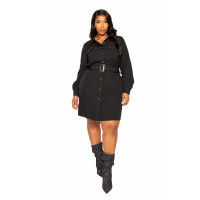 Satin Effect Belted Jacket Dress