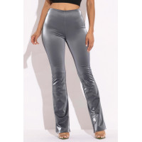 Velvet Pu Flared Pants