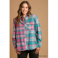 Mixed Plaid Boxy Cut Button Down Flannel With Front Pocket