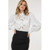 Insert Lace Trim Long Sleeve Blouse