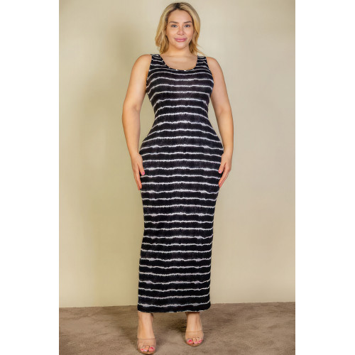 Plus Size Tie Dye Printed Tank Bodycon Maxi Dress
