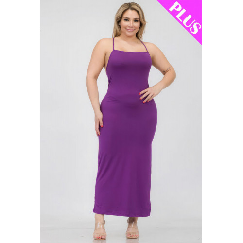 Plus Size Crisscross Back Split Thigh Maxi Dress