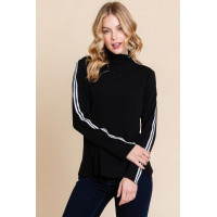 Long Sleeve Solid Mock Neck Casual Top