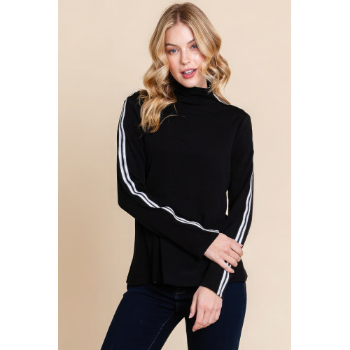 Long Sleeve Solid Mock Neck Casual Top
