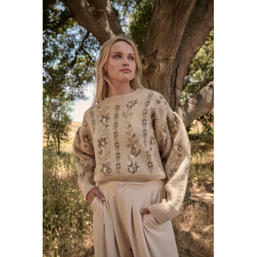 Floral Round Neck Long Sleeve Relax Fit Sweater