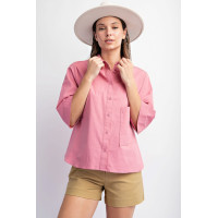 Half Slvs Stretch Poplin Button Down Shirt