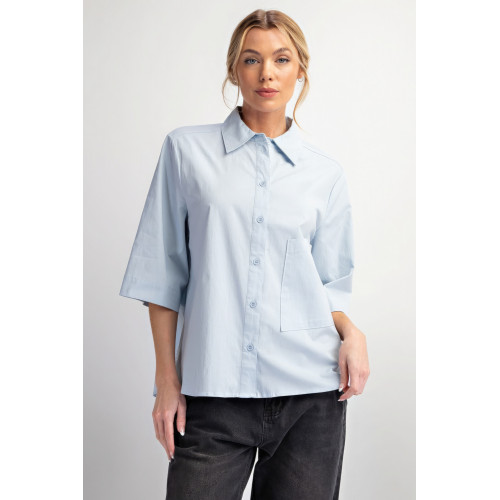 Half Slvs Stretch Poplin Button Down Shirt
