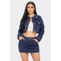 Embroidered cropped shirt set