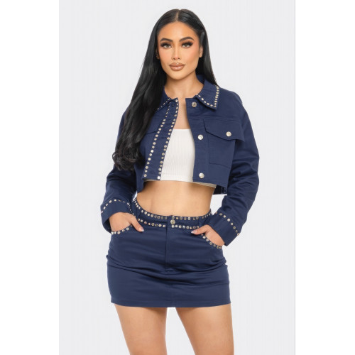 Embroidered cropped shirt set