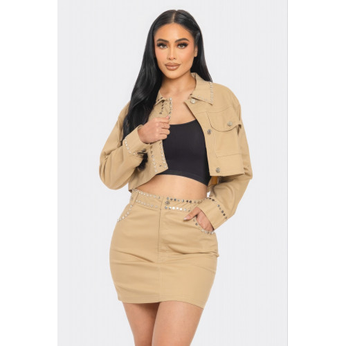 Embroidered cropped shirt set
