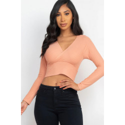 Ribbed Wrap Front Long Sleeve Top