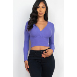 Ribbed Wrap Front Long Sleeve Top