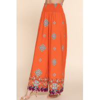 Wide Leg Border Print Woven Pants