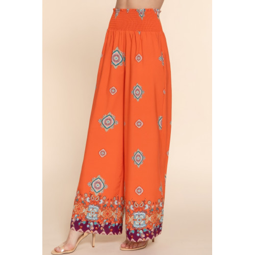 Wide Leg Border Print Woven Pants