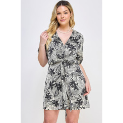 Plus Botanical Print Front Tie Dress