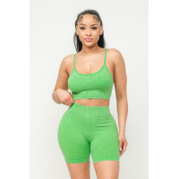 Washed Seamless Basic Tank Top And Shorts Set
