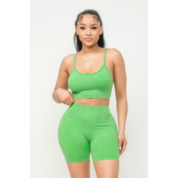 Washed Seamless Basic Tank Top And Shorts Set