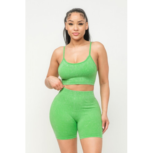 Washed Seamless Basic Tank Top And Shorts Set