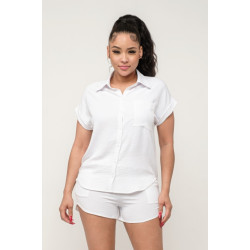 Button Down Pocket Loose Fit Top And Shorts Set