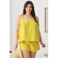 Plus Size Textured Top Elastic Waist Short Sets