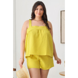 Plus Size Textured Top Elastic Waist Short Sets