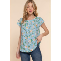 Short Tulip Slv Floral Print Woven Top