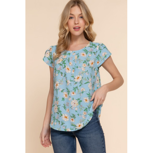 Short Tulip Slv Floral Print Woven Top