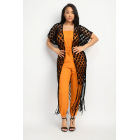 Crocheted Open-front Fringe Kimono