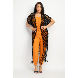 Crocheted Open-front Fringe Kimono