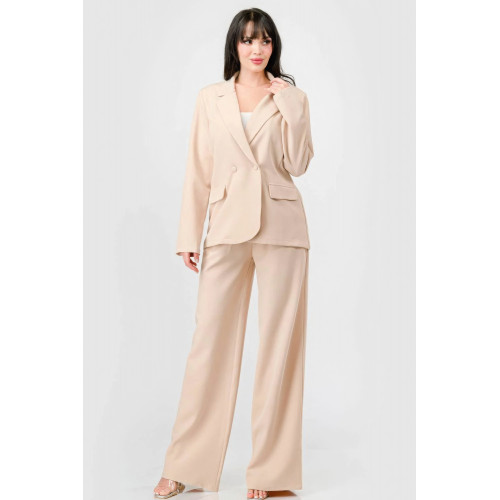 Luxe Stretch Woven Loose Fit Blazer And Wide Legs Pants Semi Formal Set
