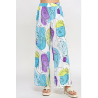 Printed Wide Leg Pant With Elastic Back