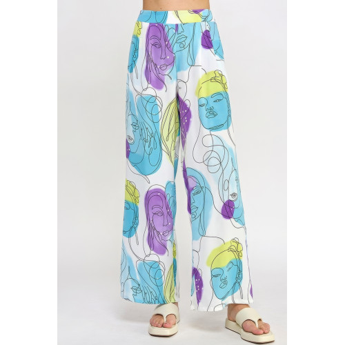 Printed Wide Leg Pant With Elastic Back