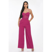 Mesh Insert Cup Wide Leg Jumpsuit