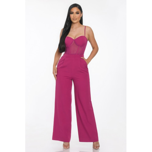 Mesh Insert Cup Wide Leg Jumpsuit