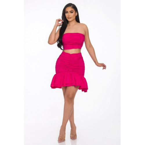 Ruffle Ruched Mini Skirt Set