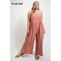 Texture Woven Sleeveless Jumpsuit With Side Button