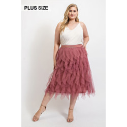 Ruffled Tulle Midi Skirt With Elastic Waist Band
