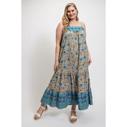 Floral And Aztec Print Drop Down Maxi Dress With Spaghetti Strap