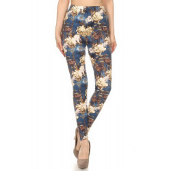 Floral Printed High Waisted Leggings With An Elastic Waist