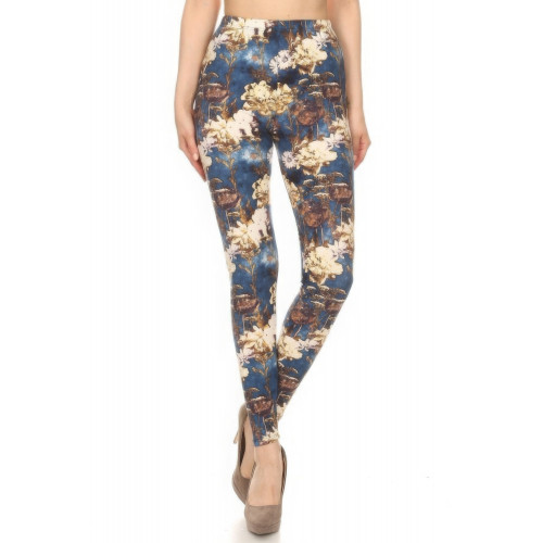 Floral Printed High Waisted Leggings With An Elastic Waist