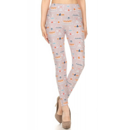 Teepee Print, High Rise, Fitted Leggings, With An Elastic Waistband