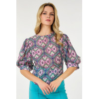 Puff Sleeve Multi-print Top