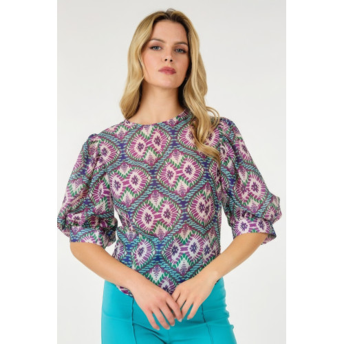 Puff Sleeve Multi-print Top