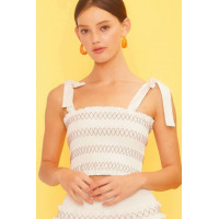 Self Tie Shoulder Smocking Ruffle Crop Top