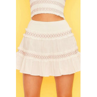 Waist Smocking Ruffle And Shirring Mini Skirt
