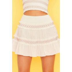 Waist Smocking Ruffle And Shirring Mini Skirt