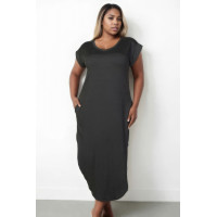 Plus Size Hidden Pocket Batwing Sleeve V Neck Long Dress