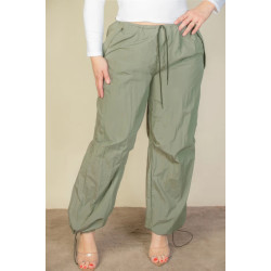 Plus Size Drawstring Waist Parachute Pants