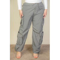 Plus Size Flap Pockets Drawstring Ruched Parachute Pants