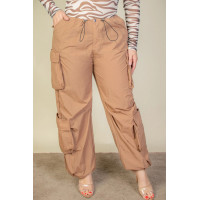 Plus Size Flap Pockets Drawstring Ruched Parachute Pants